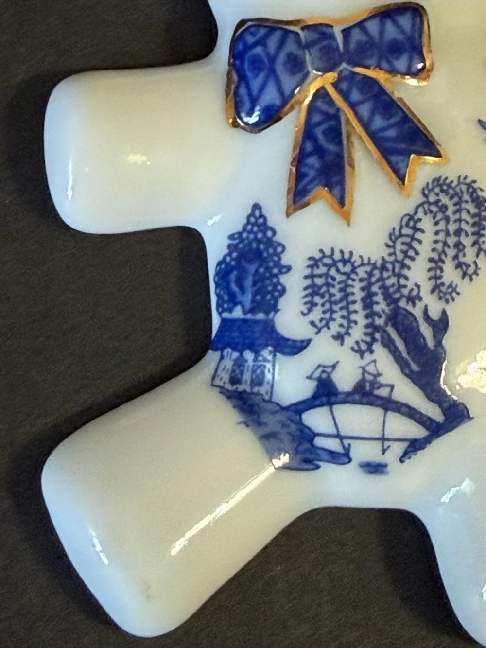 Paul Cardew Blue Teddy Bear Porcelain Ornament White Bow Tie Birds Pagoda Japan